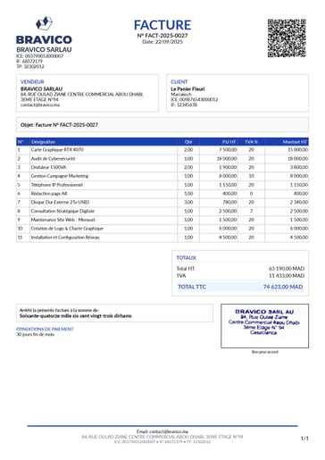 Facture électronique conforme DGI générée par EFacture Express