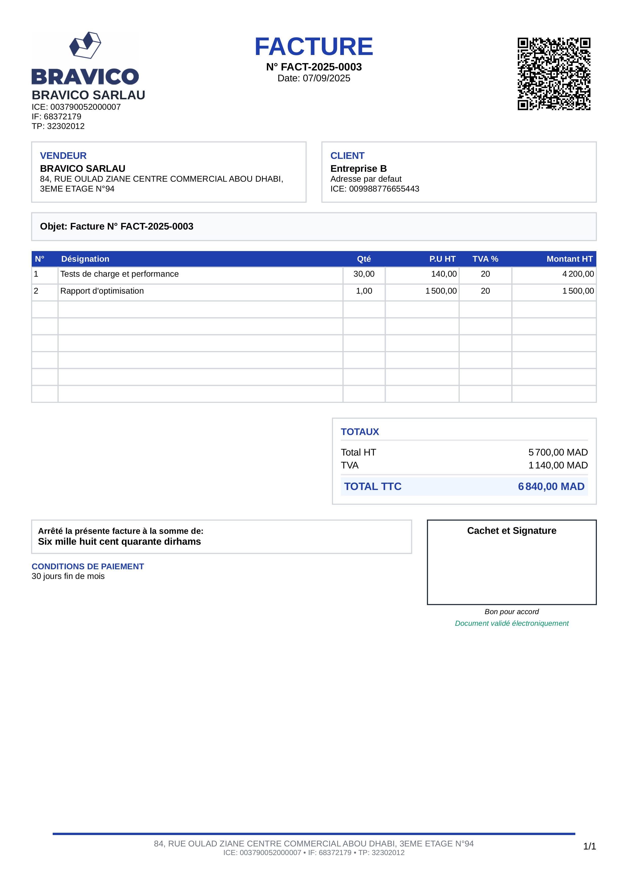 Détail d'une facture EFacture Express - Interface de création et édition
